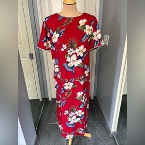 Vintage Iolani Made in Hawaii‎ Red Floral Tropical Hawaiian Dress